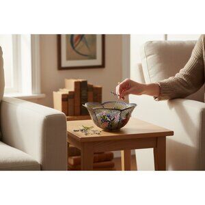 Vtg Chinese Plique A Jour Scalloped Bowl Trinket Dish Translucent Enamel Floral